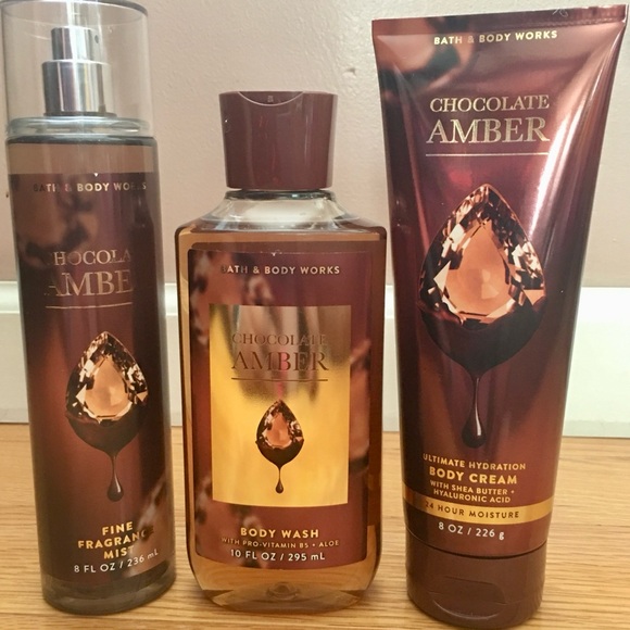 Bath Body Works Chocolate Amber 3Piece Collection Set